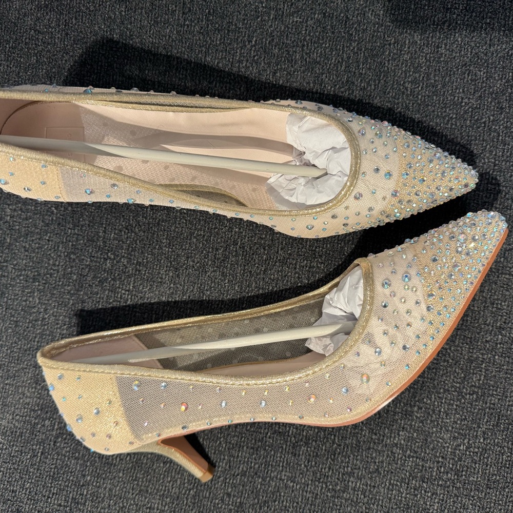 Elegant Beige Embellished Women's Heels